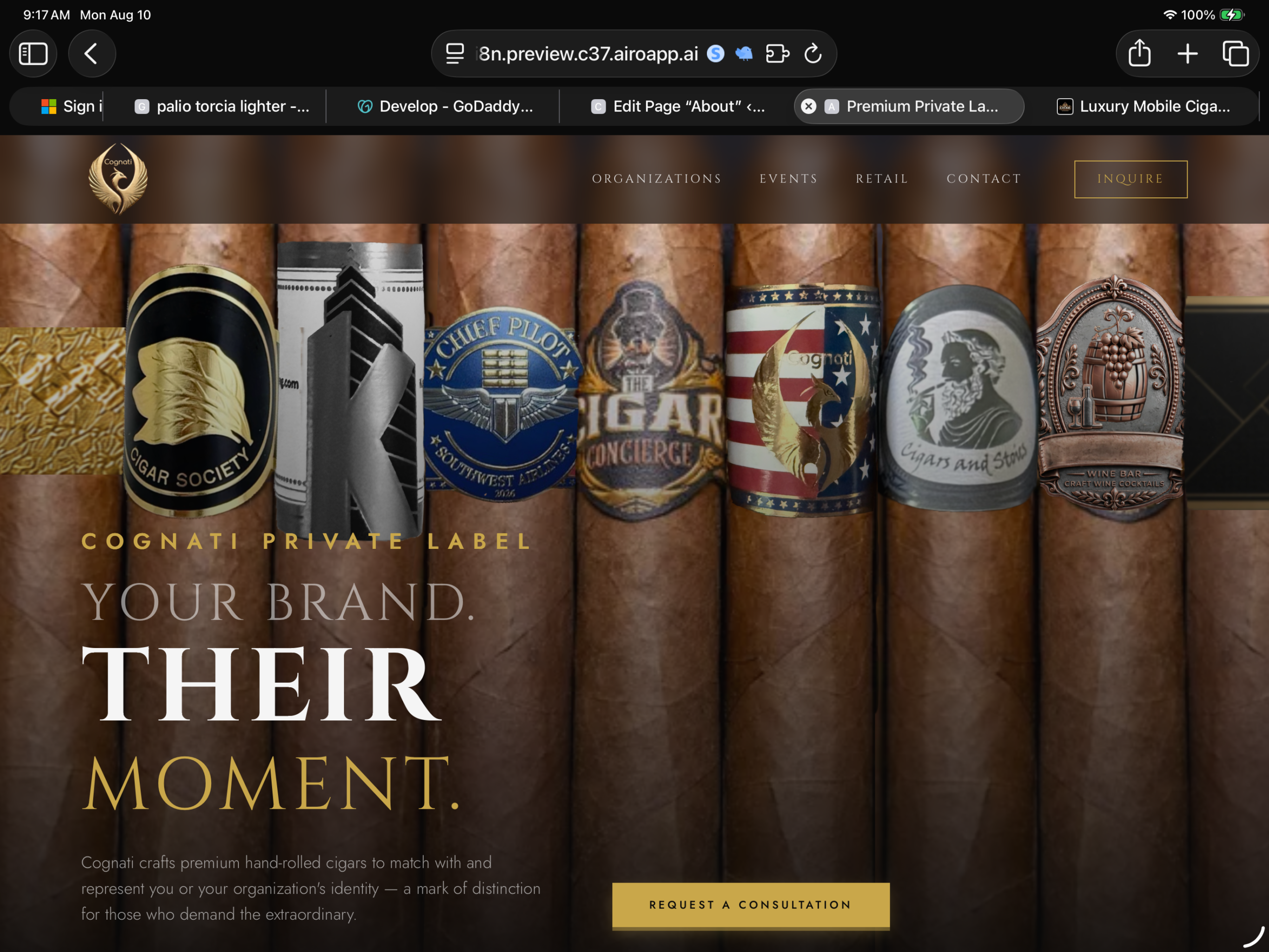 Reference-inspired hero showing premium private label cigars with branded bands