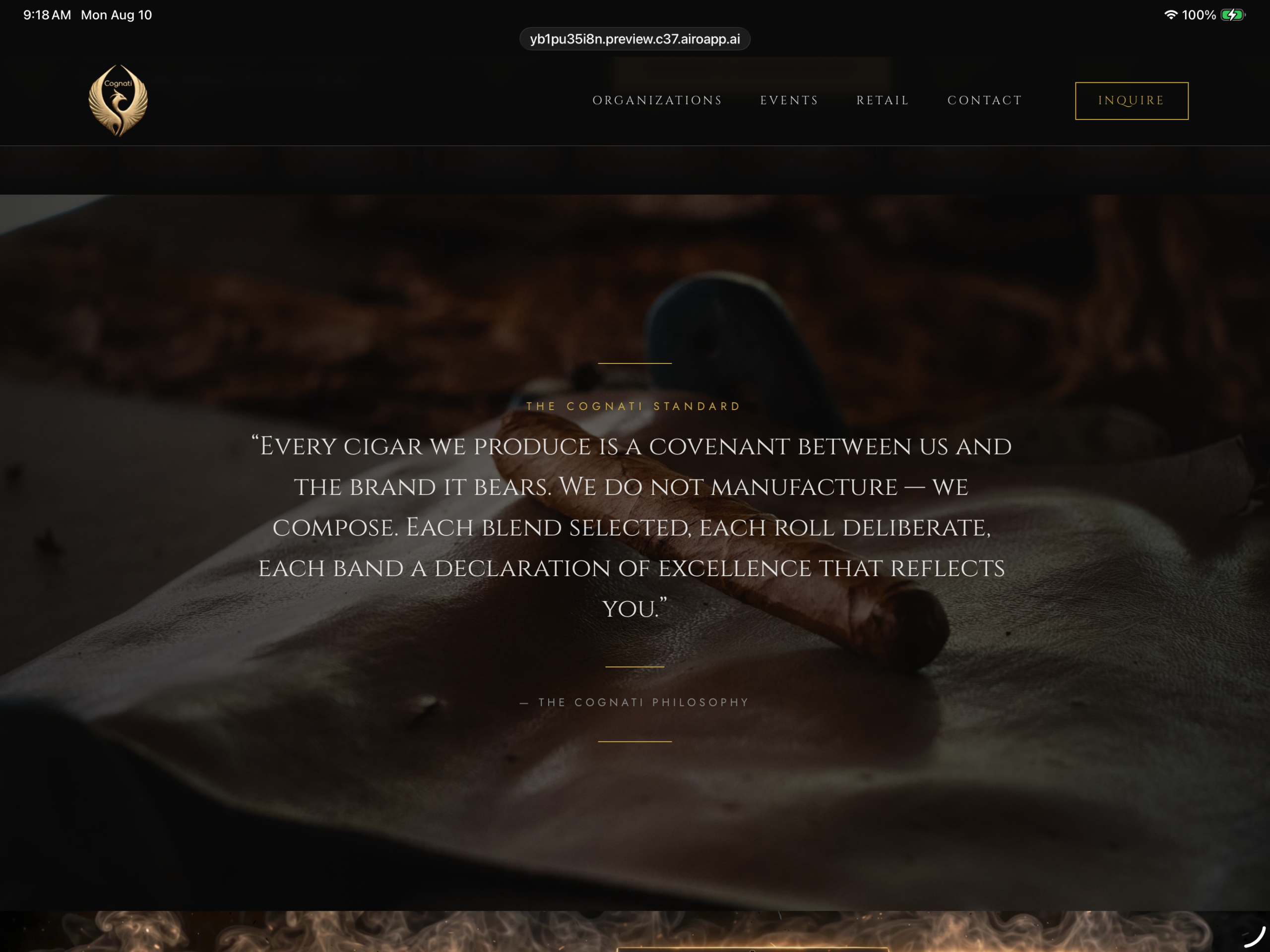 Dark luxury cigar philosophy background with hand holding cigar
