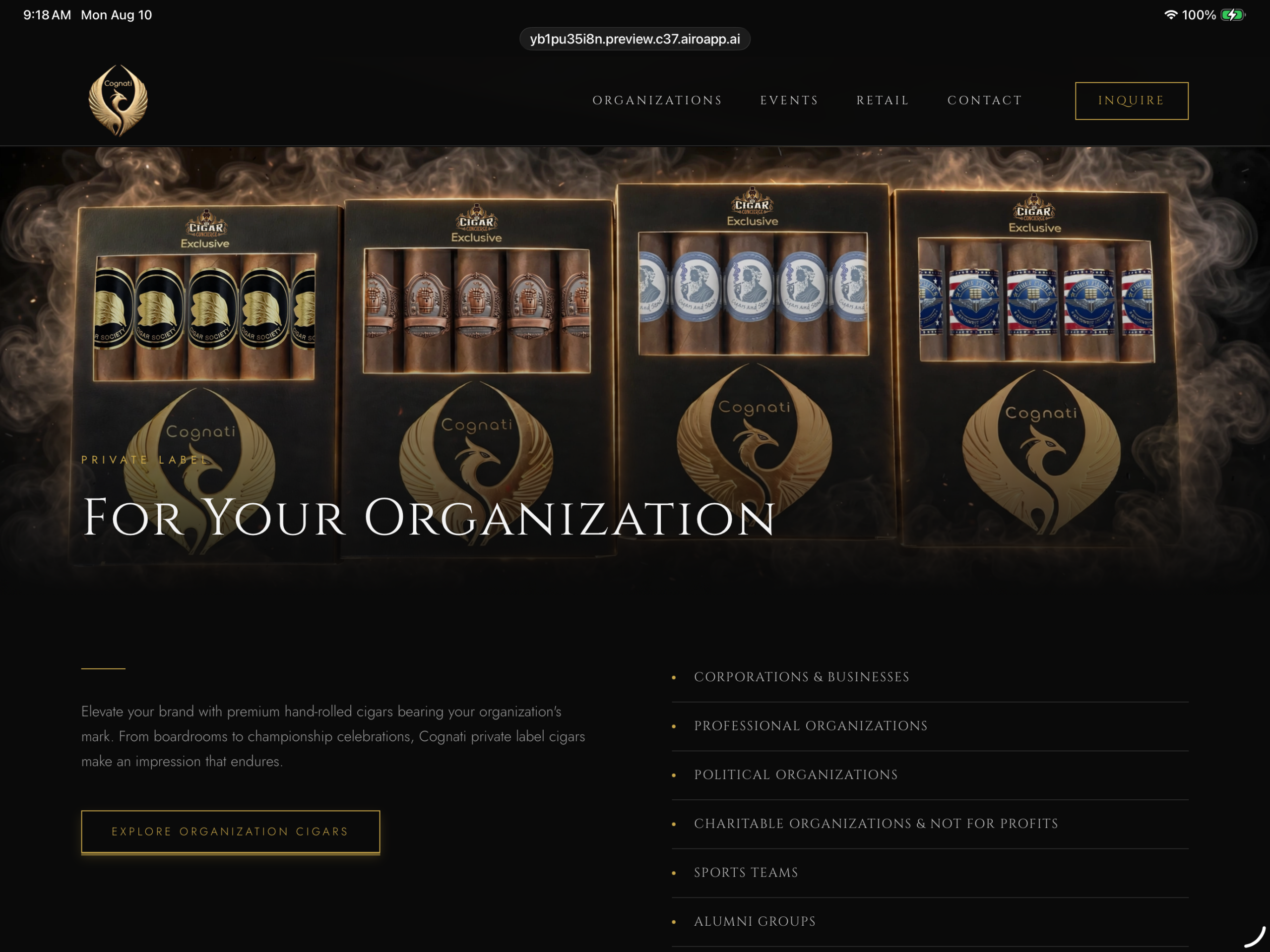 Premium cigar boxes with smoke for organization section