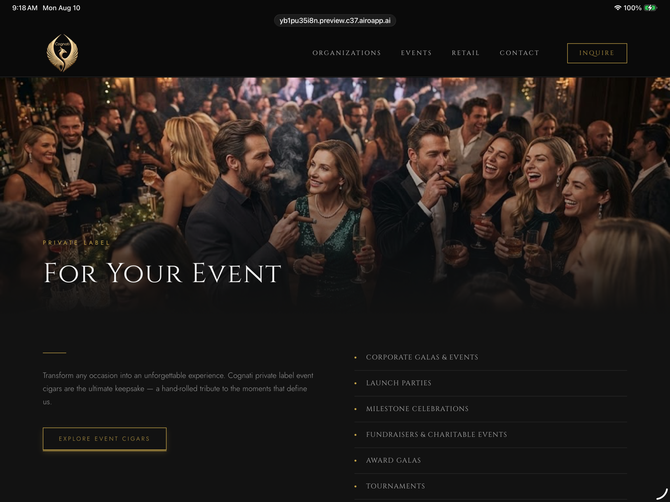 Elegant event crowd with cigars for event section