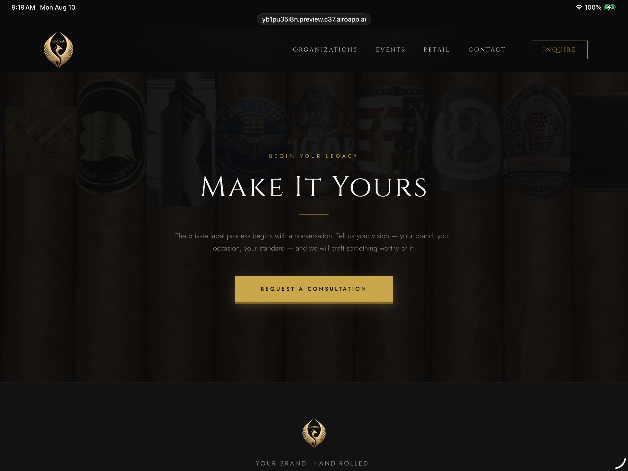 Dark luxury call to action reference with gold button