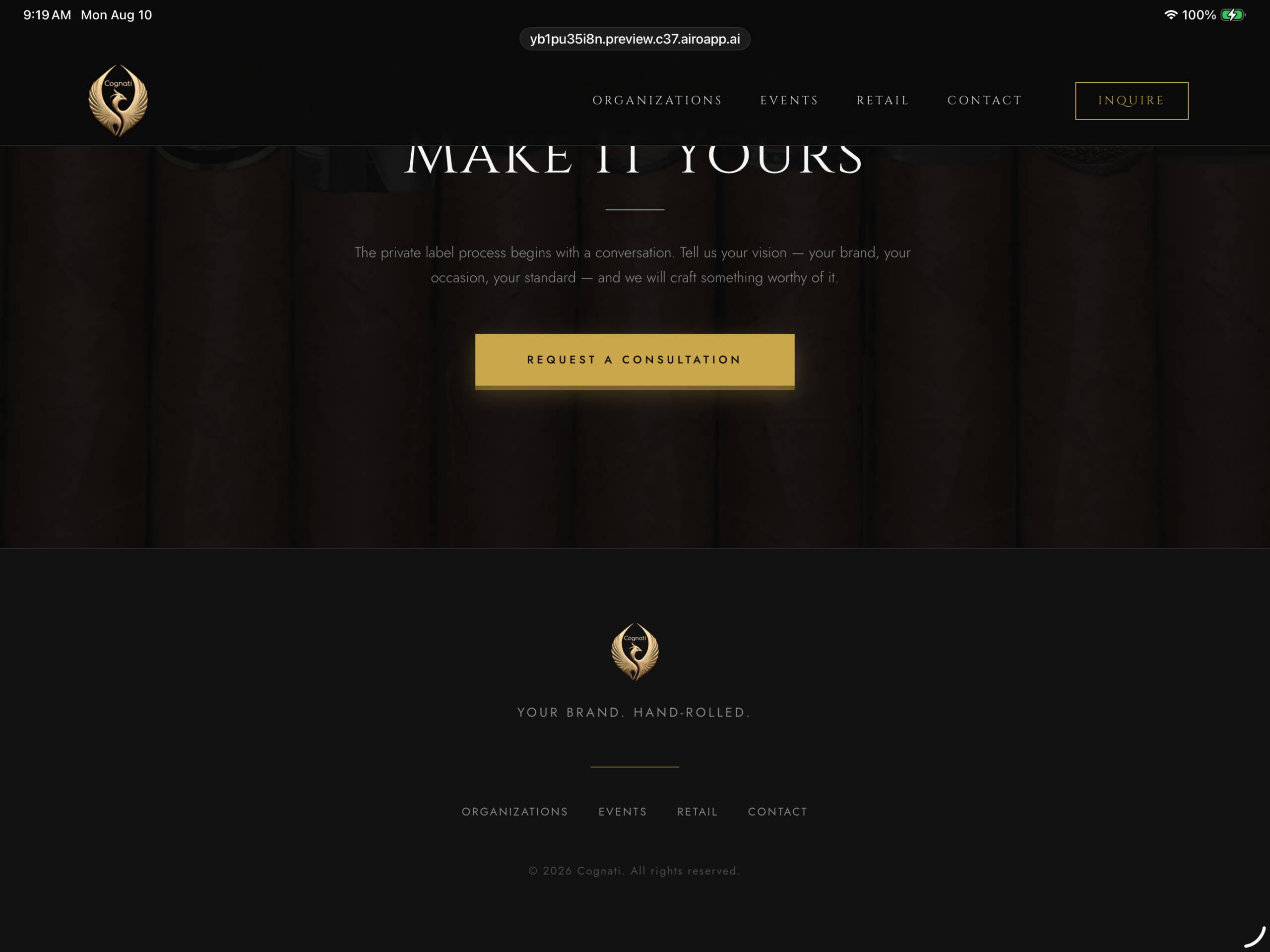 Luxury footer-style reference with Cognati branding